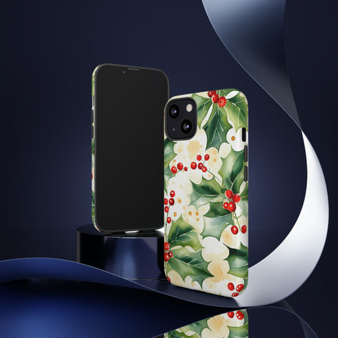 Christmas Holly on a Golden Background - Impact Resistant Phone Case